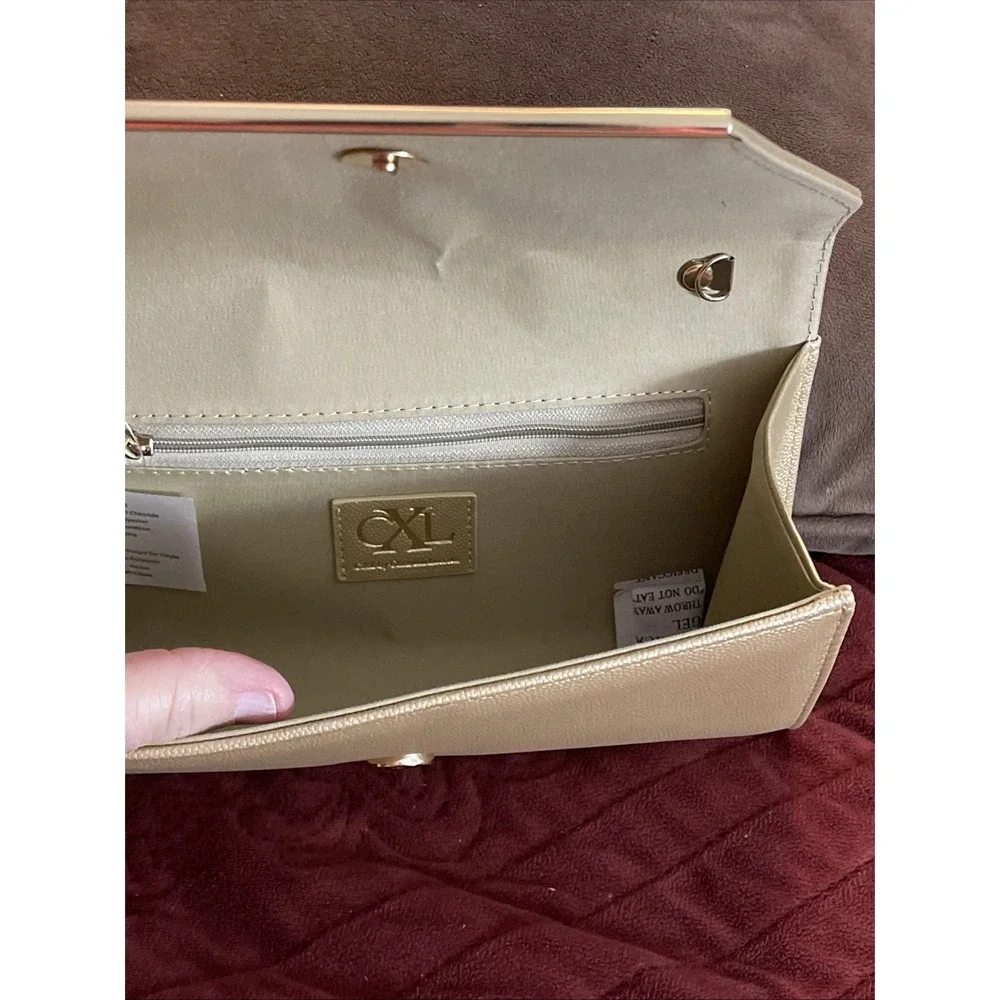 NWT CXL By‎ Christian Lacroix Glam Gold Caviar Clutch W/ Crossbody Chain  $78